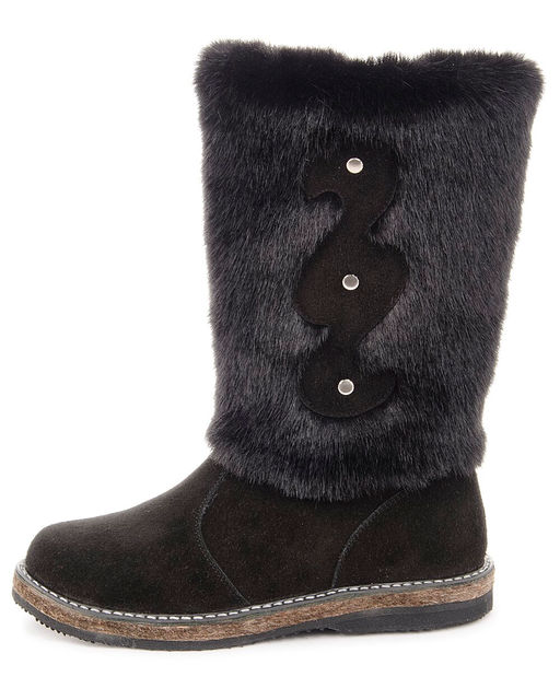 Унты женские на войлочной подошве.Черн., Замша. Черная "норка". Молния