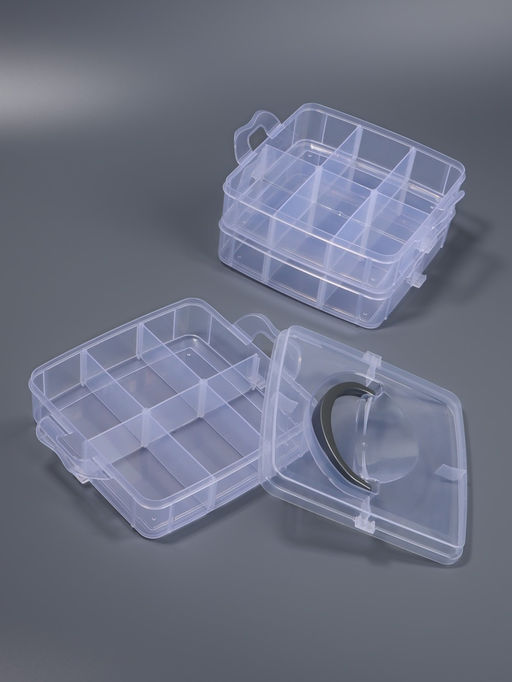 Органайзер для хранения мелочей, 18 ячеек, 15×16×12.5 см, с ручкой, прозрачный