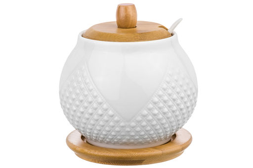 Сахарница 620 мл 11*11*12 см Ромбики + ложка + дер. крышка на дер. подставке - Elan gallery фото 14