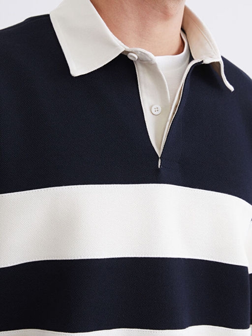 Polo Yaka ?izgili Erkek Sweatshirt