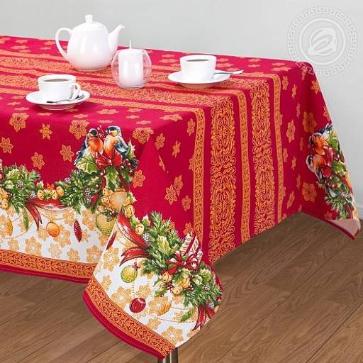 Столовый набор Снегири:скатерть 150*180 см.+6 салф. рогожка - Лен поволжья фото 2