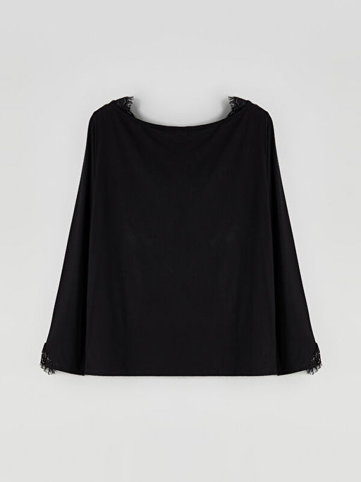 Bisiklet Yaka Dantel Detayl? Kad?n Pijama ?st