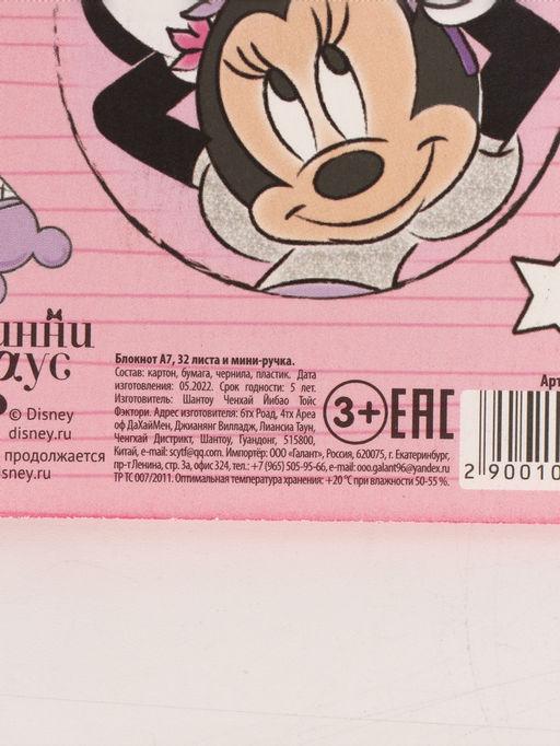 Блокнот А7 и мини ручка, Минни Маус и единорог