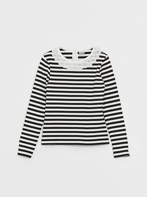 Bisiklet Yaka ?izgili Uzun Kollu K?z ?ocuk Ti??rt