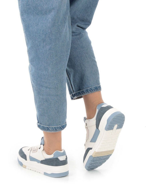 05-P232-5 WHITE/BLUE Кроссовки женские (натуральная замша, искусственная кожа)