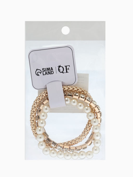 Браслеты «Стиль», набор 3 шт. шар №8, со стразами, тянется, белый в золоте