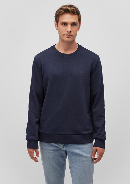 Bisiklet Yaka Lacivert Basic Sweatshirt - Mavi фото 3