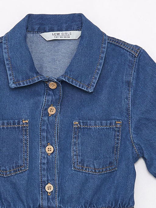 K?sa Kollu K?z ?ocuk Jean G?mlek Elbise - Waikiki фото 3