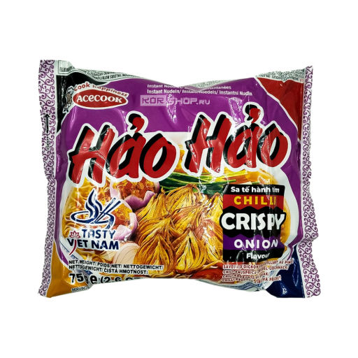 Лапша б/п со вкусом Хрустящий лук в соусе чили Hao Hao Acecook, Вьетнам, 75 г Акция