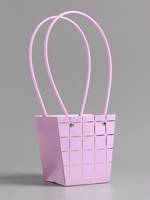 Цена за 10 шт. Сумка переноска для цветов, лиловая влагостойкая, с тиснением, 13×9.5×13±5% см