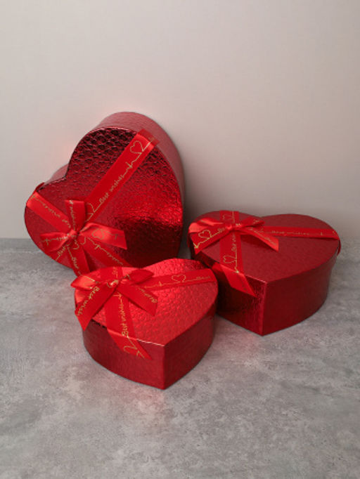 Коробка подарочная Сердце 3 штуки 22х20х9 см / 3405-01 /уп 36/красная - ГалеонТрейд фото 2