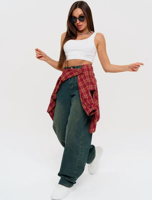 K12209 Джинсы Багги МОМ СЕРЫЙ