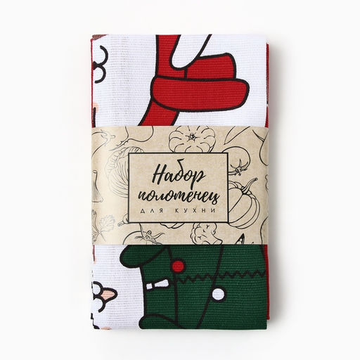 Набор новогодних полотенец Доляна Merry catmas 35х60см-3 штуки,100% хлопок 160 г/м2  фото 7