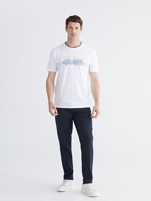 Bisiklet Yaka Bask?l? Penye Erkek Ti??rt