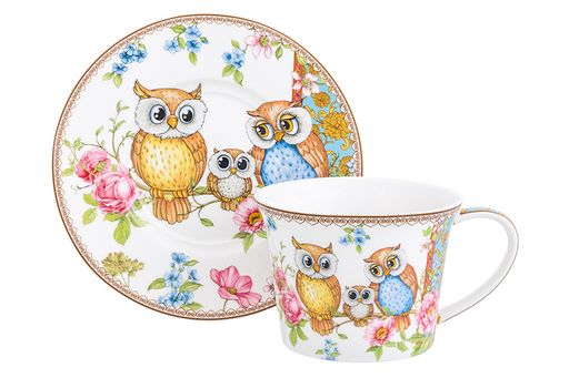 Чайн. пара 2 пр. 270 мл 12,5*9,5*7 см Совушки NEW BONE CHINA