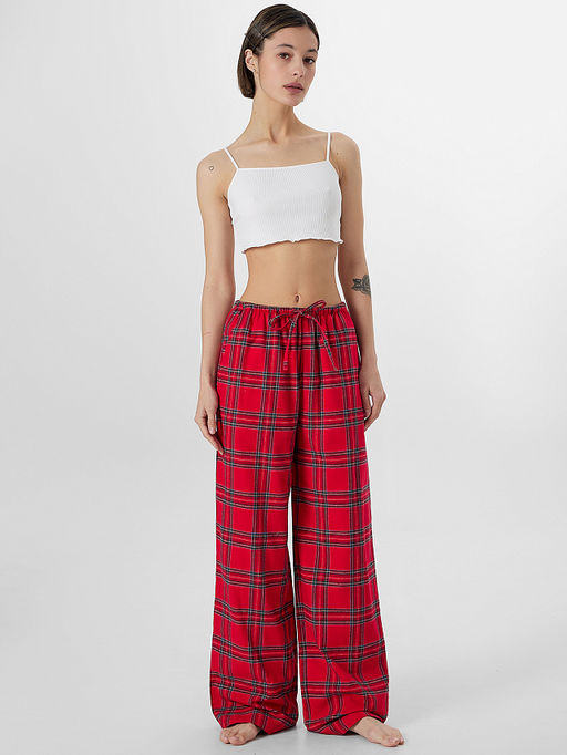 Брюки домашние Mark Formelle из хлопка красные в клетку  фото 3