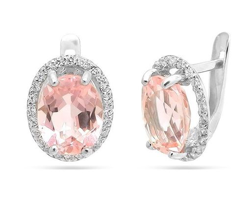 Серьги из серебра морганит кварц, СПН02308