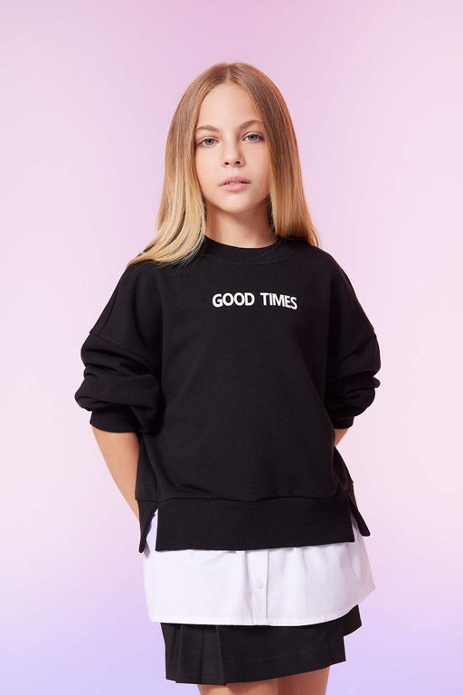 Толстый свитшот оверсайз для девочек с круглым вырезом и мягкой пушистой изнанкой - Defacto фото 2