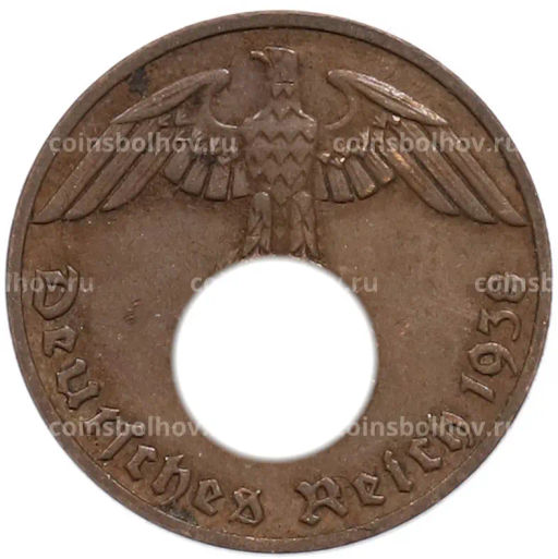 Монета 1 рейхспфенниг 1938 года E Германия