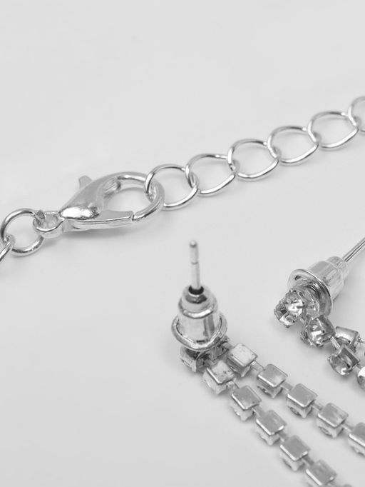 Набор 2 предмета: серьги, колье Листопад ромб, цвет изумрудно-белый в серебре, 45 см