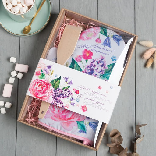 Кухонный набор Улыбнись, варежка-прихватка 20?28 см, лопатка деревянная