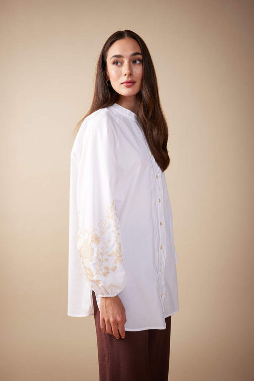 Туника из поплина с длинными рукавами и принтом Relax Fit - Defacto фото 3