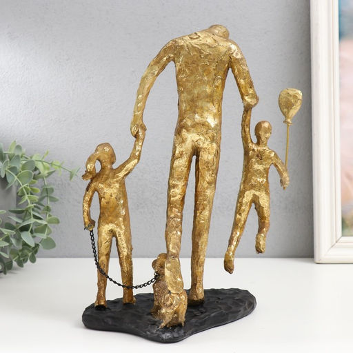 Фигурка полистоун «Прогулка с папой», золото, 28×19×12 см