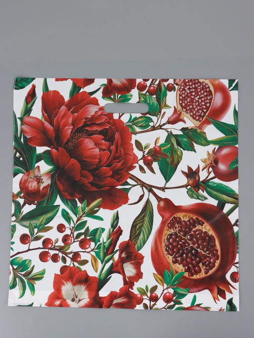 Цена за 50 шт. Пакет "Цветок Граната", полиэтиленовый с вырубной ручкой, 45 х 45 + 3 см, 65 мкм