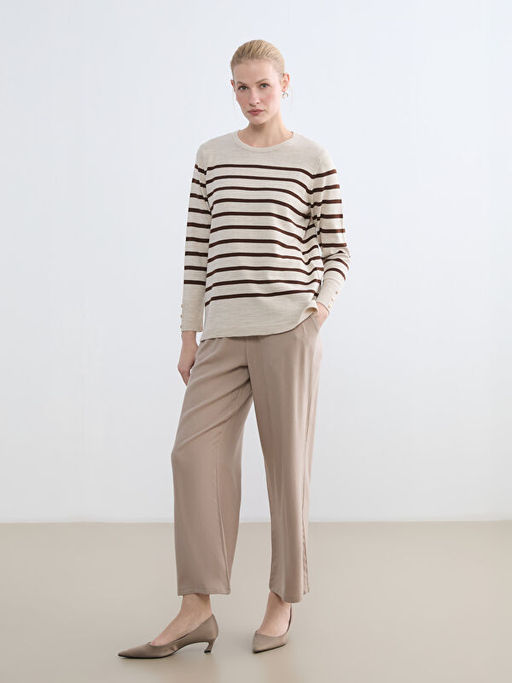 Bisiklet Yaka ?izgili Kad?n Triko Kazak