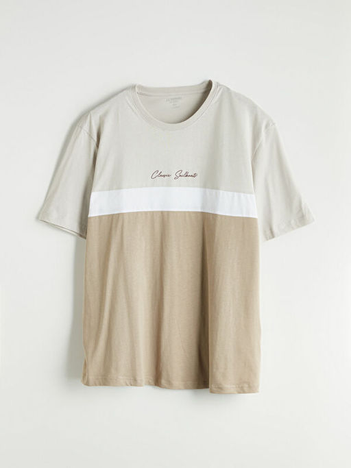 Bisiklet Yaka Renk Bloklu Penye Erkek Ti??rt