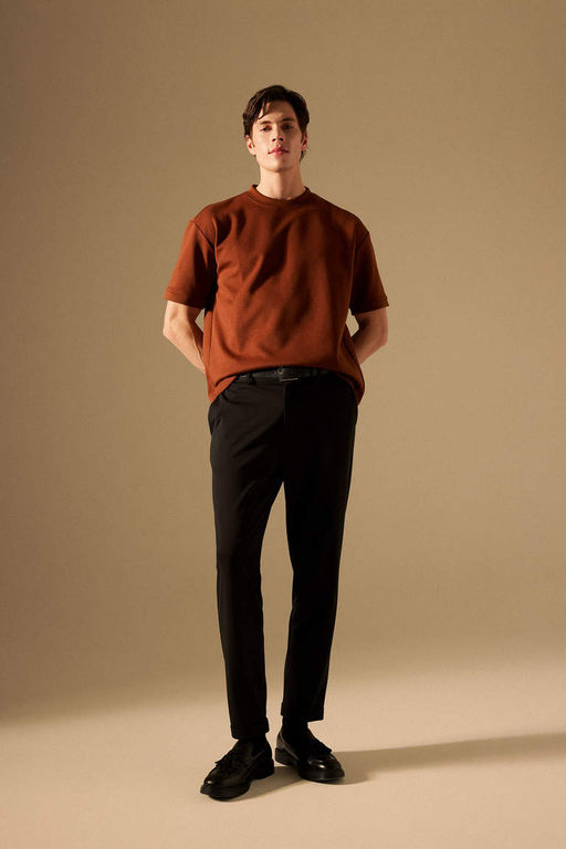 Oversize Genis Kal?p Bisiklet Yaka Ag?r Kumas Basic Duz K?sa Kollu Tisort - Defacto фото 5