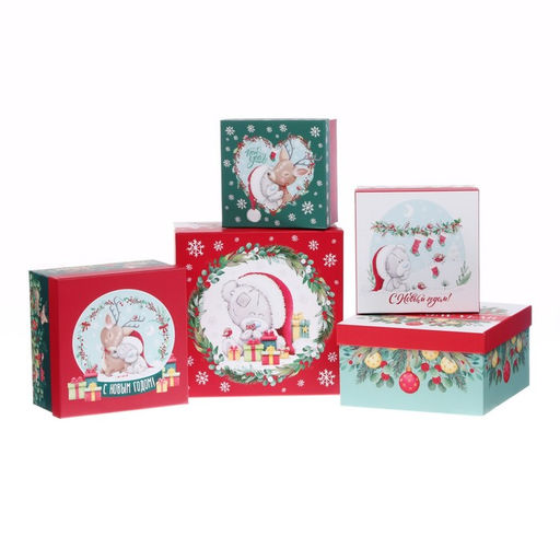 Коробки подарочные 5 в 1 С Новым годом!, Me To You, зелено-красная  фото 9