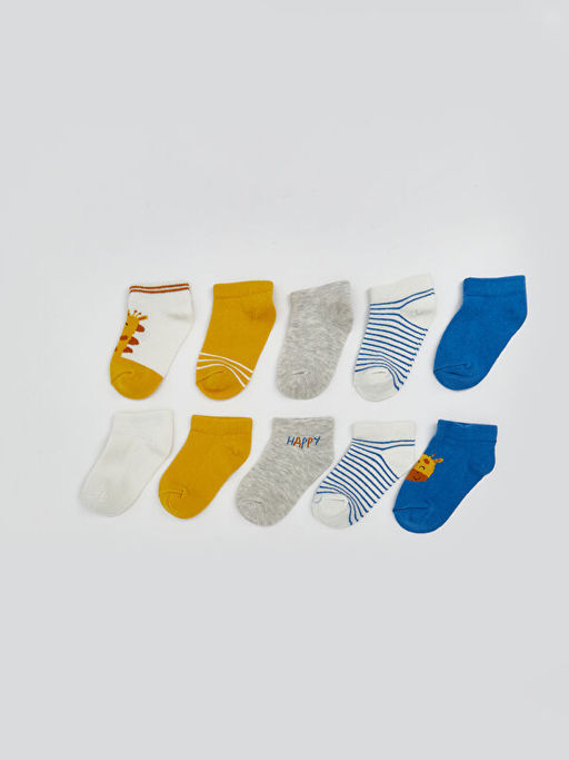 Bask?l? Erkek Bebek Patik ?orap 10lu