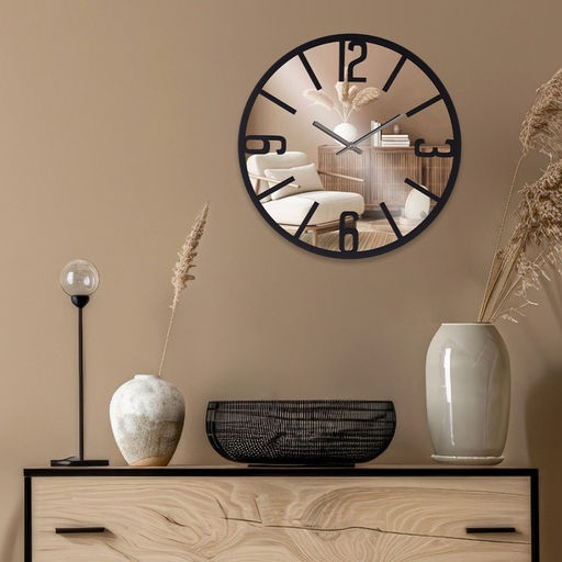 Часы настенные, интерьерные, бесшумные, d-50 см, зеркало, черные