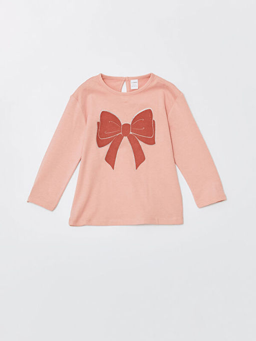 Bisiklet Yaka Uzun Kollu Bask?l? K?z ?ocuk Ti??rt