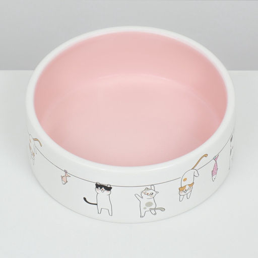 Миска керамическая Весёлые котики 300 мл 12.54.5 см, бежево-белая - Пижон фото 4