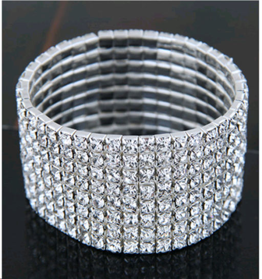 Браслет со стразами 8 рядов 3 см Белый / 8 /уп 60/серебро - Галеонтрейд фото 2