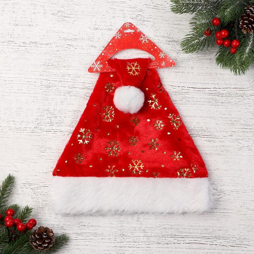 Колпак новогодний Ворс с золотыми снежинками 28х40 см, красный - Зимнее волшебство фото 5