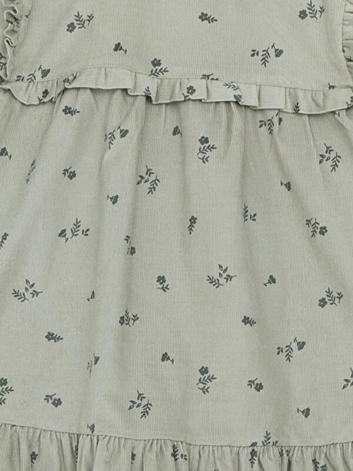 Bisiklet Yaka K?z Bebek ?i?ekli Kadife Elbise