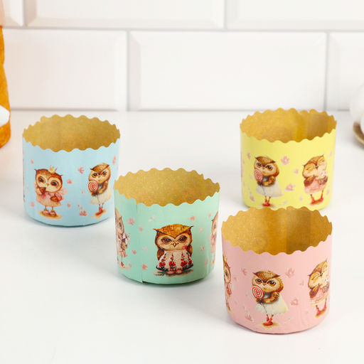 Цена за 20 шт. Форма бумажная для кекса, маффинов и кулича Совушки 70х60 мм, МИКС - Simaland фото 3