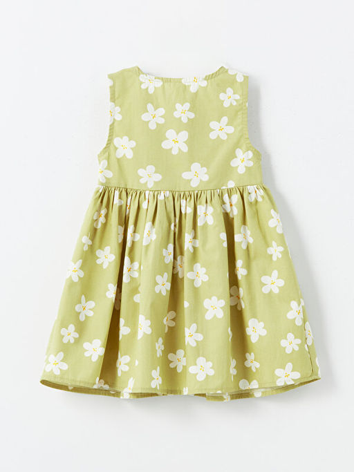 Bisiklet Yaka ?i?ekli Poplin K?z Bebek Elbise