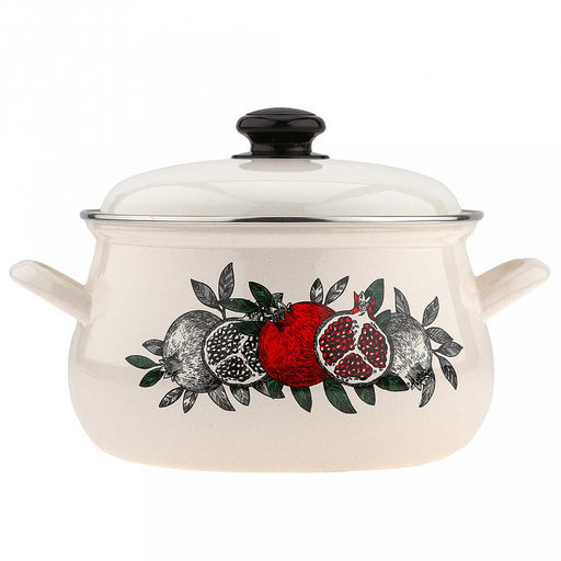 "Цвет граната" Набор эмалированных кастрюль 3 предмета: 2л - д18,5см, h9,8см, 3л - д21см, h12см, 4,5л - д23,5см, h13,2см, s0,8мм, форма грушевидная, двойной слой эмалевого покрытия, металлическая крышка (Россия)