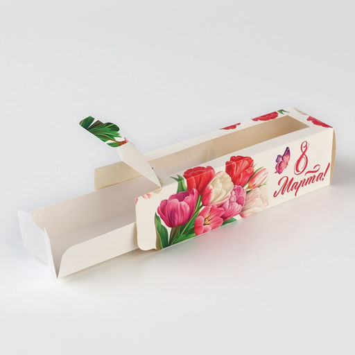 Цена за 5 шт. Коробка для макарун 8 марта, 5.5?18?5.5 см