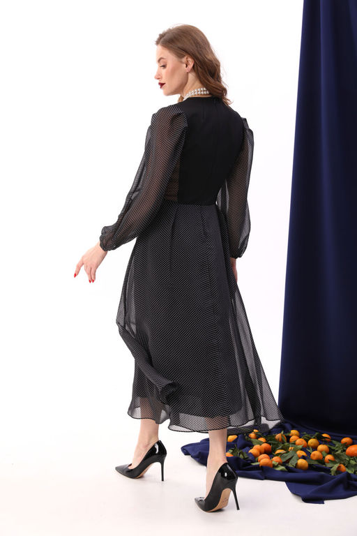 Платье NIKVA н416-7 чёрный+белый горошек  фото 7