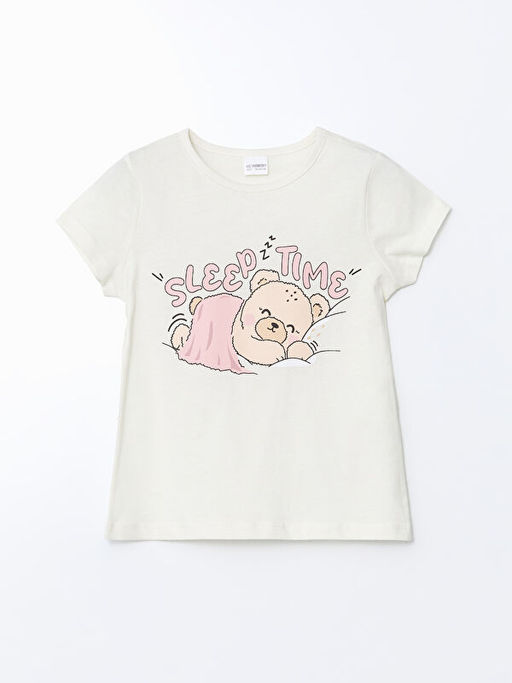 Bask?l? K?z ?ocuk Pamuklu ?ortlu Pijama Tak?m?