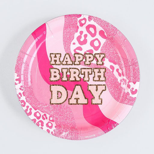 Цена за 10 шт. Тарелка бумажная Happy Birthday, фуксия, 18 см - Страна карнавалия фото 9