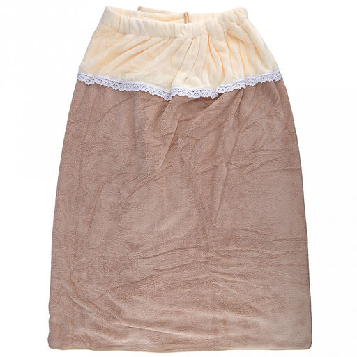 Парео махровое "Куколка" 80х165см, хлопок 100%, на резинке с липучкой, на кнопке, ажурный кант; с чалмой на пуговице 68х25см, капучино (Китай)