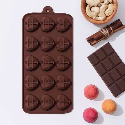 Цена за 2 шт. Форма для конфет и шоколада Доляна Холодное сердце, 20.5?10?1.5 см, 15 ячеек, силикон, коричневая