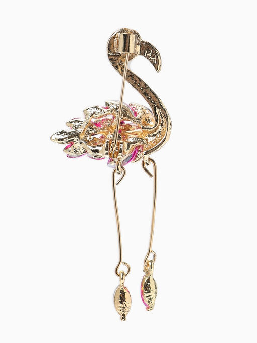 Брошь "Фламинго", кристалл, ноги двигаются, цвет бело-малиновый золоте