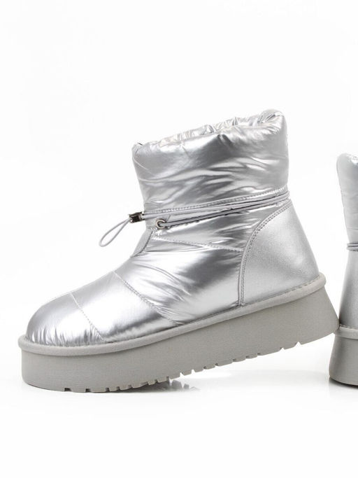 04-WA003-2M GREY/SILVER Ботинки зимние женские (натуральная кожа, курточная ткань, 100% шерсть)